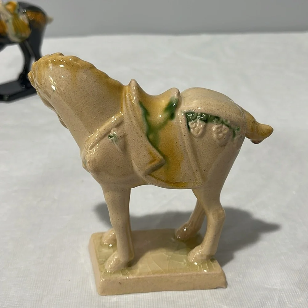 Vintage Chinese Tang Dynasty Majolica Sancai Drip Glaze War Horses set of 6 - Picture 13 of 16